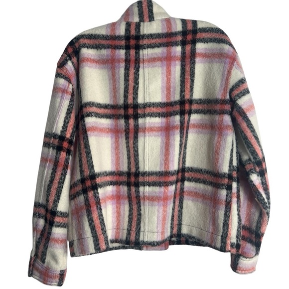 BAGATELLE Brushed Crop Boxy Shacket in Pink/Cream Plaid Size Medium - GORGEOUS! - Picture 3 of 7